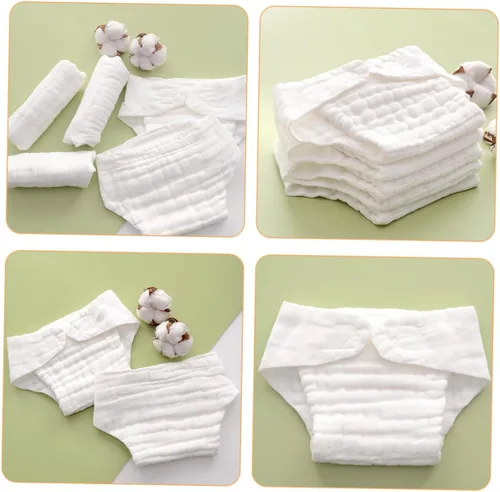 Vista 8 de 5 unidades de pañales de algodón para recién nacidos, reutilizables, lavables, absorbentes, suaves, transpirables, para viajes en casa