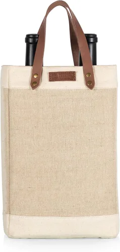 Vista 5 de PICNIC TIME NFL Pinot - Jute 2 Bottle Insulated Wine Bag - Wine Tote Bag - Wine Gift Bag, (Beige)