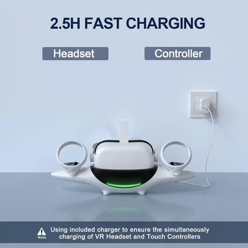 Vista 2 de 2.5H Fast Charging Dock for Oculus Quest 2 with 2 Rechargeable BatteriesMagnetic ChargingUSB-C Charger and Cable Keenstone Charging Station for VR