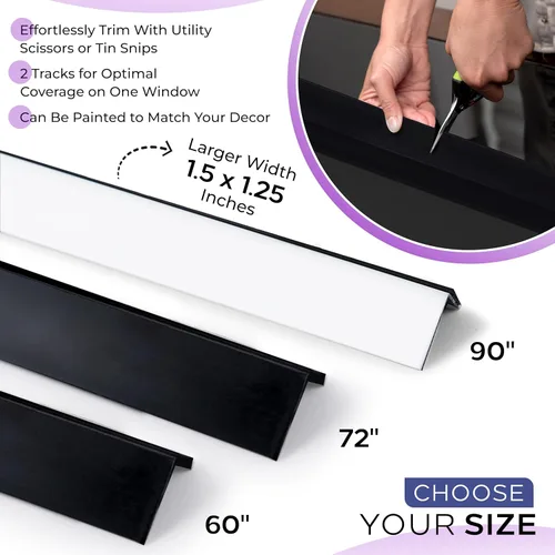 Vista 5 de Bloqueador de Luz para Ventana - Negro 60" Juego de 2 (Removible) - Rieles Laterales de Oscurecimiento para Persianas Celulares y Enrollables