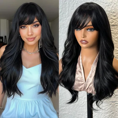 Vista 13 de topshe Peluca ondulada de color rubio ceniza con flequillo, cabello sintético resistente al calor para mujeres, capas de mariposa preestilizadas