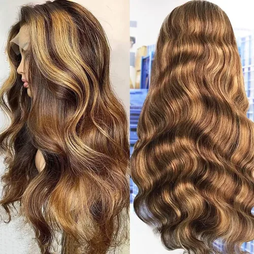 Vista 7 de ALSZIQIHR Pelucas de cabello humano ondulado con encaje frontal, prearrancado con abuelitos, rubio miel, ondulado, 13 x 6 pulgadas, HD