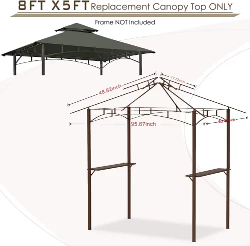 Vista 4 de CoastShade Gazebo de barbacoa de 8 x 5 pulgadas, doble nivel, techo de repuesto para exteriores, carpa de techo, color gris