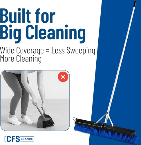 Vista 7 de Carlisle 3621962414 Escoba con mango de aluminio, barrido con rasqueta, con cerdas de plástico, longitud de 24x3 pulgadas, Azul, 18", Azul, 1