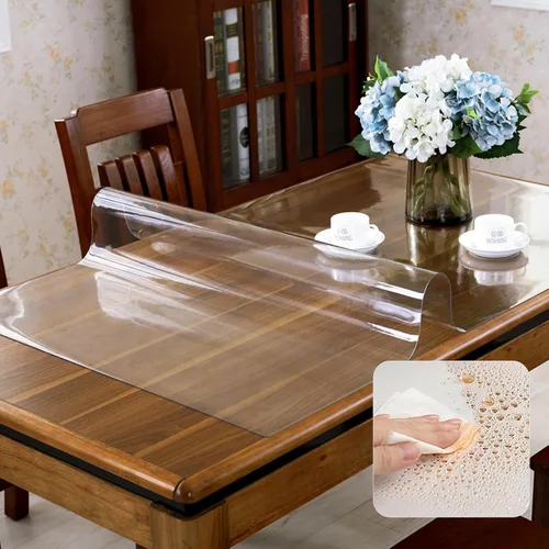 Vista 17 de Mantel de plástico transparente, protector de alfombrilla de escritorio, 0.06 pulgadas de grosor, mantel para oficina, comedor, dormitorio
