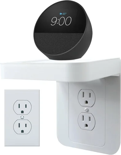 Vista 9 de Soporte de estante para enchufe, decoración de baño con gestión de cables integrada, una solución de ahorro de espacio para Homepod Mini, Google