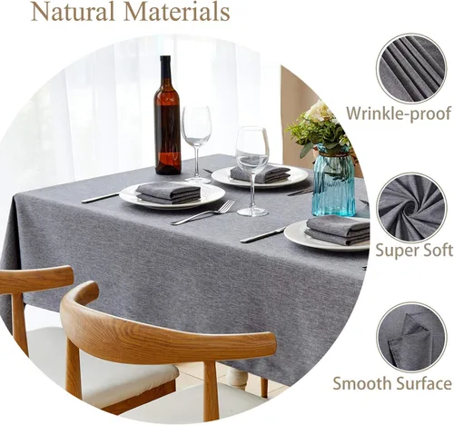 Vista 3 de Mebakuk Mantel rectangular de lino para casa de campo, impermeable, antiencogimiento, suave y resistente a las arrugas, mantel decorativo de tela