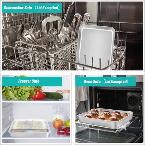 Vista 7 de TeamFar Sartén para lasaña, 12 x 9 pulgadas x 2 pulgadas, rectangular, de acero inoxidable, bandeja para hornear brownie con tapa, no tóxico