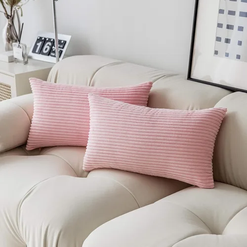 Vista 33 de Demetex Juego de 2 fundas de almohada rosas de 18 x 18 pulgadas, fundas de almohada cuadradas de pana para dormitorio, sala de estar, juego de 2, 18