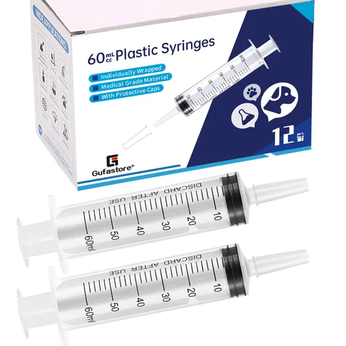 Vista 13 de Paquete de 50 jeringas de plástico azul de 0.0 fl oz con tapas para laboratorios científicos, medición de líquidos, riego, recarga, oral, mascotas