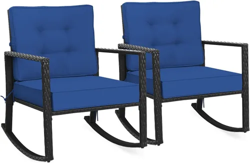 Vista 18 de Tangkula Mecedora de Mimbre, Silla Mecedora Deslizante de Ratán para Exteriores con Marco de Acero Resistente, Asiento de Muebles de Mimbre