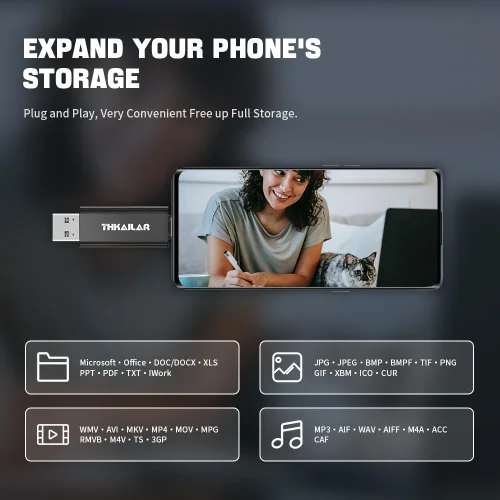 Vista 6 de THKAILAR Unidad flash USB C de 2 TB tipo C y tipo A, USB 3.2 Gen 2 SSD portátil de hasta 1000 MB/s, unidad de pulgar para iPhone 15/16