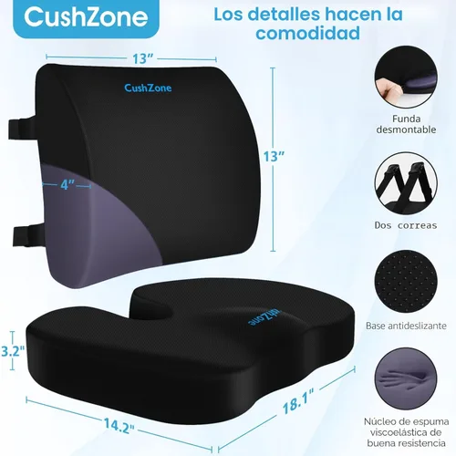 Vista 3 de CushZone Cojín de asiento, almohada de apoyo lumbar con correa ajustable, cojines para silla para aliviar el dolor de ciática, con funda lavable