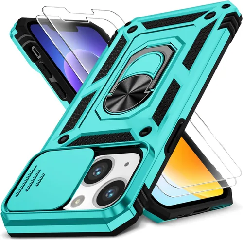 Vista 39 de Funda HakkTaoo para iPhone 13/iPhone 14 de 6.1 Pulgadas con Funda Deslizante para Cámara + Protector de Pantalla (2 Paquetes), Funda Protectora a