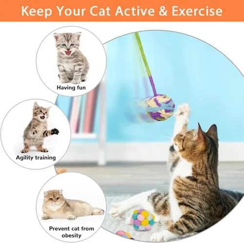 Vista 4 de Retro Shaw Pelotas de juguete para gatos, 6 piezas de hilo de lana con campana en el interior, juguetes interactivos para gatos