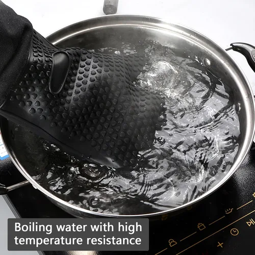 Vista 5 de Manoplas extralargas para horno, resistentes al calor, con forro de algodón, guantes gruesos para cocina, servicio de alimentos y alimentos