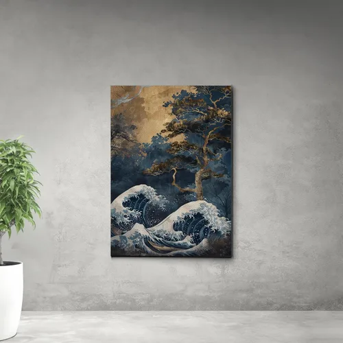 Vista 5 de Canvas Print Canvas Framed Canvas Wall Art Wood Panel Retro Wave Art A Storm Wall Art Print Sea Wave In The Night And Trees Stormy Waves Art Wall
