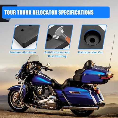 Vista 5 de Adjustable 1"-3" Relocator Kit Mount Extend Plate Trunk Luggage Rack Compatible with Harley Touring Road King Street Glide Trikes Tri Glide 2014-UP