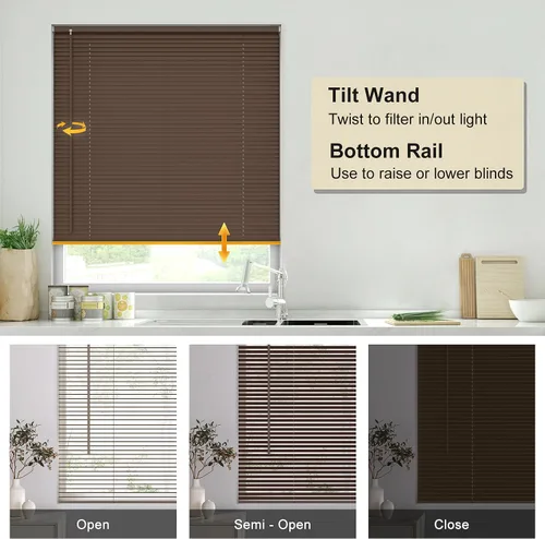 Vista 10 de LazBlinds No Tools - Mini persianas de vinilo de 1 pulgada sin cordones, persianas horizontales para ventanas con filtro de luz, 23 pulgadas