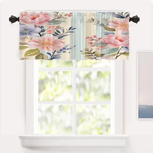 Vista 136 de Shrahala Beige and Orange Abstract Art Brushstrokes Tier Curtains for Kitchen Windows, Abstract Oil Paint Cafe Curtain Multilayer Polyester Blackout