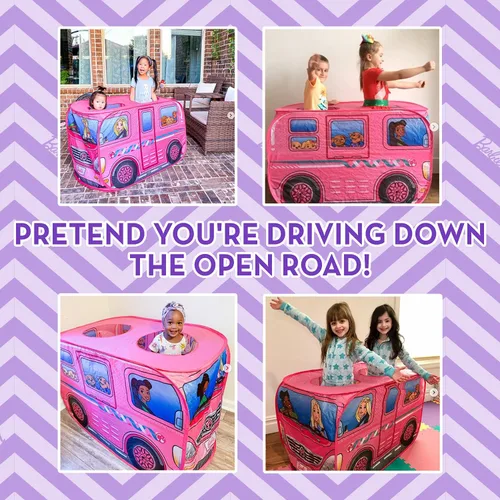 Vista 4 de Barbie Camper Pop Up Play Tent – Folds for Easy Storage with Carrying Bag Included Yaxa Exclusive – Sunny Days Entertainment