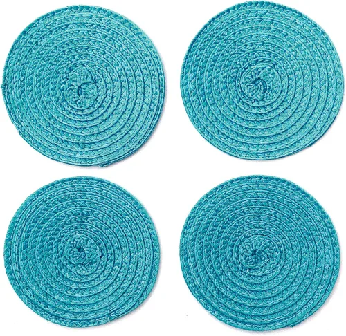 Vista 6 de Juego de 4 posavasos de plástico de polipropileno tejido trenzado redondo (negro)