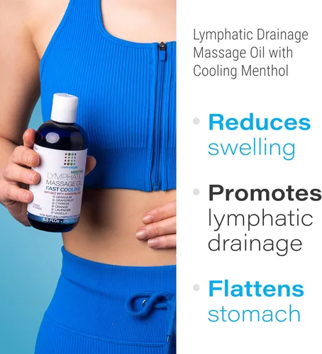 Vista 2 de Aceite de masaje de drenaje linfático con árnica y aceite de coco, mentol refrescante para alivio, recuperación poscirugía y lipedema, liposucción