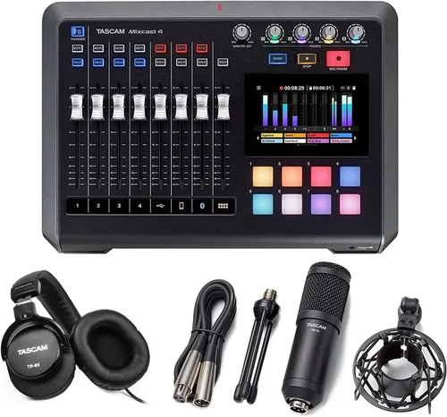 Vista 13 de TASCAM Mezclador de transmisión de podcasts Mixcast 4, grabadora e interfaz de audio USB: cuatro entradas de micrófono XLR/TRS, pantalla táctil