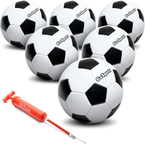 GoSports - Bolas de fútbol clásicas en negro y blanco - Individual o paquete de 6 - Tallas 3, 4, 5 con bomba para inflar