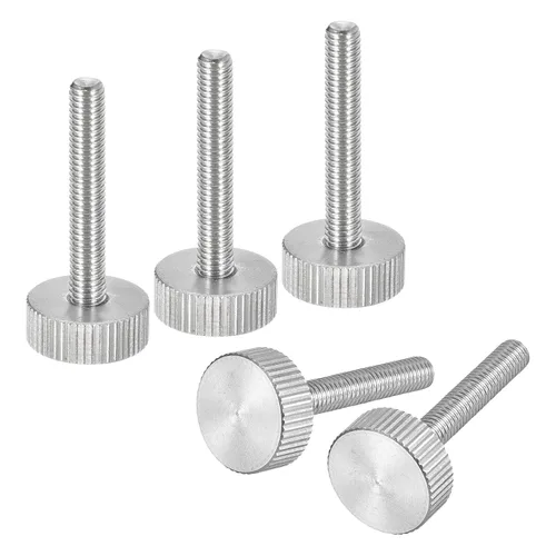 Vista 15 de uxcell M3x6mm Tornillos de pulgar moleteados, 5 piezas de acero inoxidable 304, cabeza plana moleteada, tornillos de pulgar roscados completamente