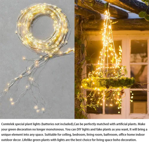 Vista 4 de Comtelek Colgador de macramé para plantas con luces, cesta colgante de interior con cuentas de madera, soporte para maceta, borlas de cuerda