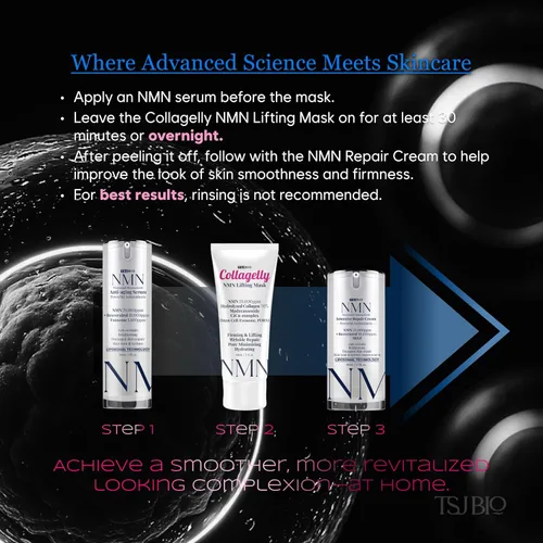Vista 4 de NMN - Máscara de elevación de colágeno – 2.1 onzas líquidas con 10,000 ppm NMN, 70% colágeno, complejo de exosomas – exosomas para suero de piel