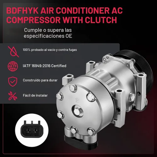 Vista 6 de BDFHYK Compresor de A/C con Embrague 60-02144NA Compatible con Kenworth C500, K270, K370, T170, T270, T370, T400, T2000, T300, T600A, T800, W900