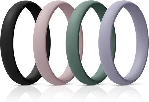 Egnaro - Anillos de boda de goma de silicona para mujer, delgados, apilables, anillo de promesa para hacer ejercicio, para regalo o aniversario