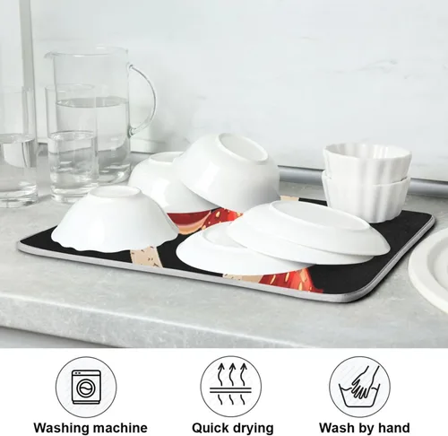 Vista 35 de Tapete de secado de platos de gnomos del día de San Patricio para encimera de cocina, tréboles, tapete de secado de microfibra, absorbente