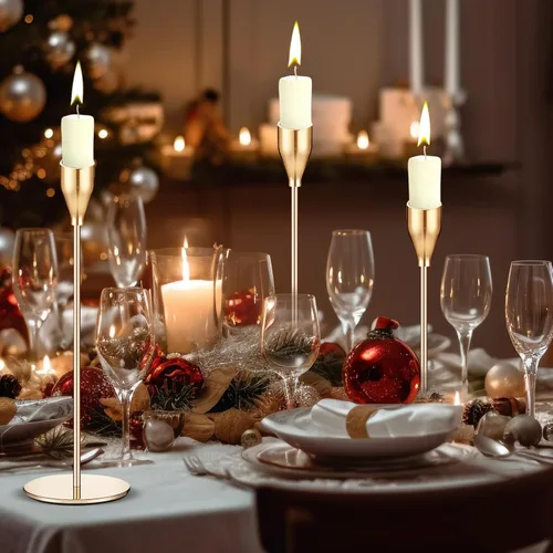 Vista 5 de Juego de 12 portavelas de oro rosa para velas cónicas, material metálico y decoración moderna, se adapta a velas de 3/4 pulgadas para centro