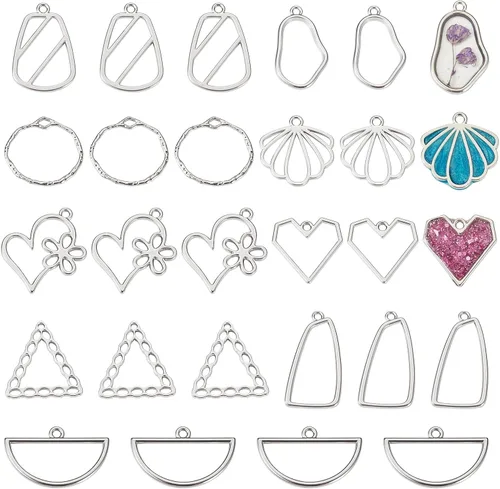 Vista 24 de Colgantes de bisel de espalda abierta con corazón de aleación, aleación, No es una piedra preciosa