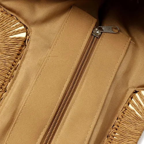 Vista 6 de Bolsa tejida de papel hecha a mano bolsa de playa de bambú para mujer