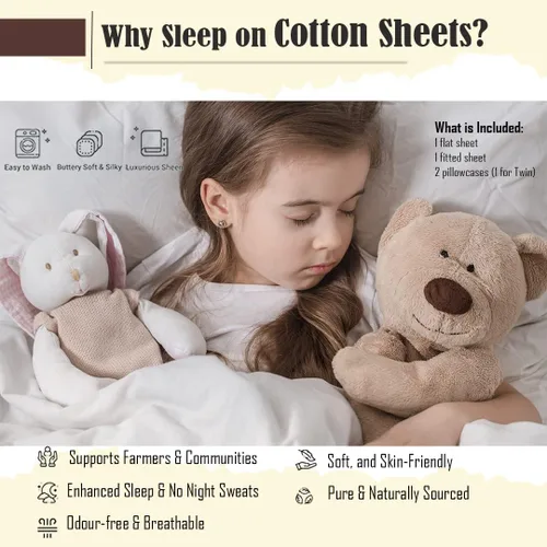 Vista 3 de Ropulance Bedding Juego de sábanas 100% algodón, juego de 6 piezas, juego de sábanas refrescantes, sábana bajera de 21 pulgadas de profundidad