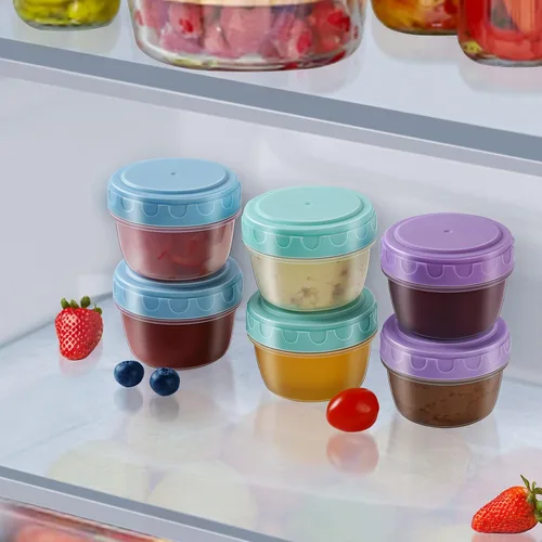 Vista 8 de Recipiente para aderezo de ensalada para llevar con tapas, apto para lavavajillas y microondas, recipientes pequeños para condimentos con líneas