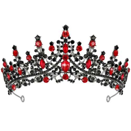 TOBATOBA Corona de reina de corazones, corona de reina real para mujer, corona roja gótica negra, tiaras de princesa para mujeres y niñas, corona