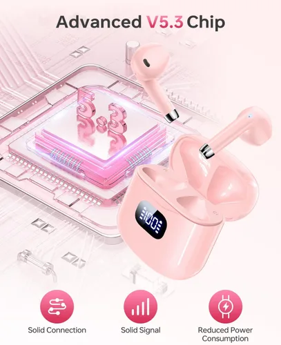 Vista 3 de Auriculares inalámbricos Bluetooth 5.3, reproducción de 40 horas, auriculares estéreo con pantalla LED, estuche de carga IPX7, auriculares