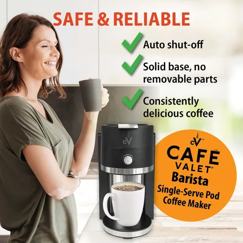 Vista 7 de Café Valet Barista - Cafetera de una sola porción, compatible con cápsulas de café K-Cup, diseño compacto
