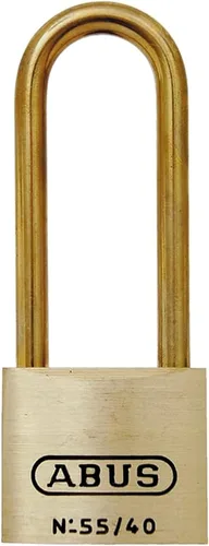 ABUS Cerradura de latón de 55MB/40HB63 con 2 llaves para exteriores, almacenamiento, puerta, 1.5 pulgadas (1.496 in) de ancho, grillete largo, con