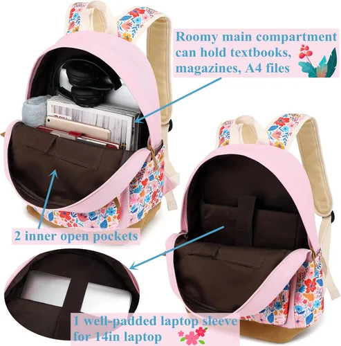 Vista 3 de Leaper Mochila escolar de moda mochila de lona para libros bolsa de hombro Rosa Floral 1 Mochilas tradicionales