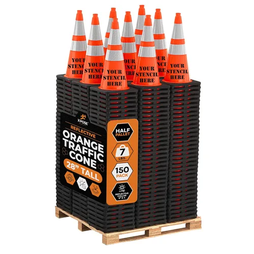 Vista 123 de Xpose Safety Conos de tráfico naranjas de 28 pulgadas con collares de 6 y 4 pulgadas, 1 paquete – Cono de seguridad de plástico PVC multiusos