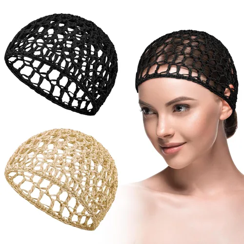 Vista 8 de Geyoga 2 piezas de red de ganchillo para el cabello, gorro tejido de rayón, cubre moño, gorras de ducha tejidas, gorro para dormir para mujeres