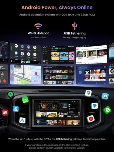 Vista 2 de ATOTOZONE A5L - Radio de coche de doble DIN Android en el tablero estéreo para automóvil con CarPlay/Android Auto, seguimiento