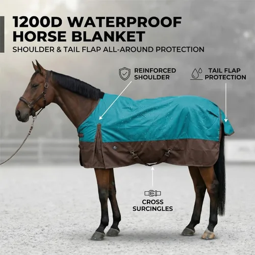 Vista 8 de 1200Denier - Manta impermeable y transpirable para caballo (63.8 in), color azul