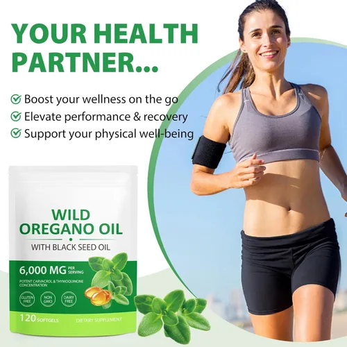 Vista 5 de Paquete de 2 cápsulas blandas de aceite de orégano de 6000 mg, aceite de orégano con aceite de semilla negra, cápsulas de aceite de orégano
